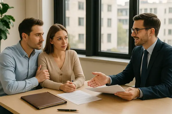 a lawyer talking to a young couple in his office from EZ Lemon Law Lawyer in Fort Worth, TX - Lemon las for Nissan a lawyer talking to a young couple in his office from EZ Lemon Law Lawyer in Fort Worth, TX - Lemon las for Nissan