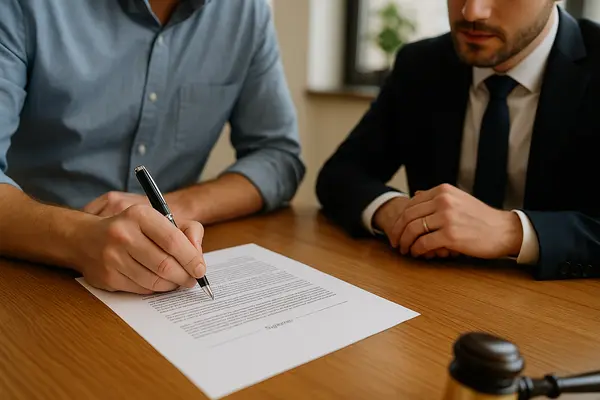 a lawyer reviewing a document with a client from EZ Lemon Law Lawyer in Weatherford, TX - Weatherford TX a lawyer reviewing a document with a client from EZ Lemon Law Lawyer in Weatherford, TX - Weatherford TX